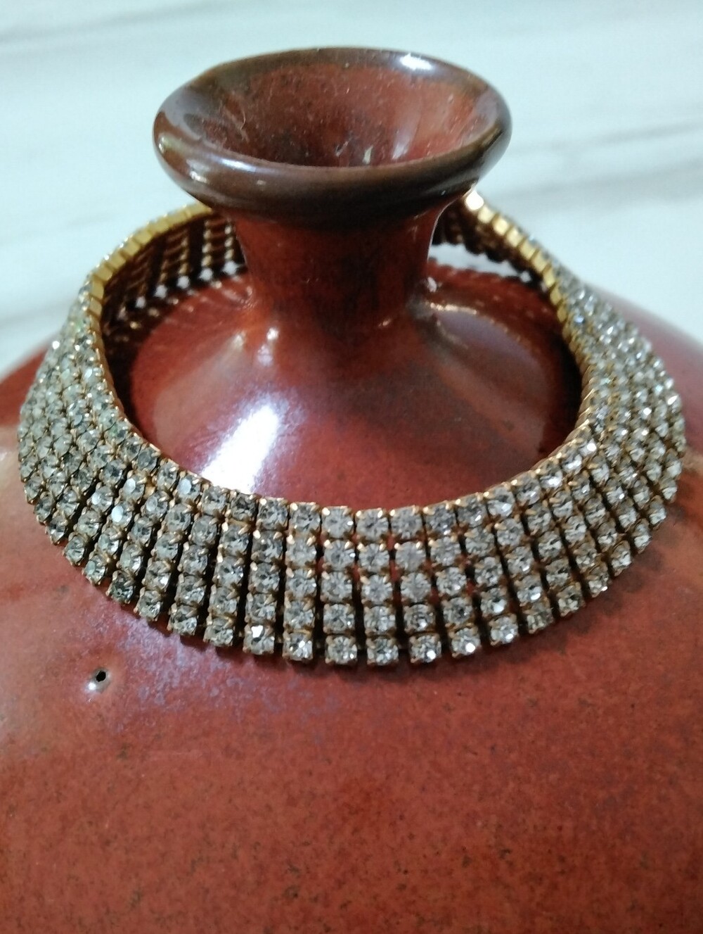 Gorgeous Vtg Les Bernard Sparkling Gold-Tone5 Row Rhinestone Tennis Bracelet